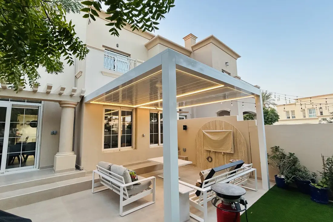 Nimbus waterproof pergola with integrated LED lighting